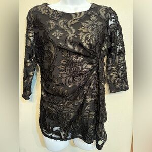 Alfani Black 3/4 Sleeve Round Neck Blouse